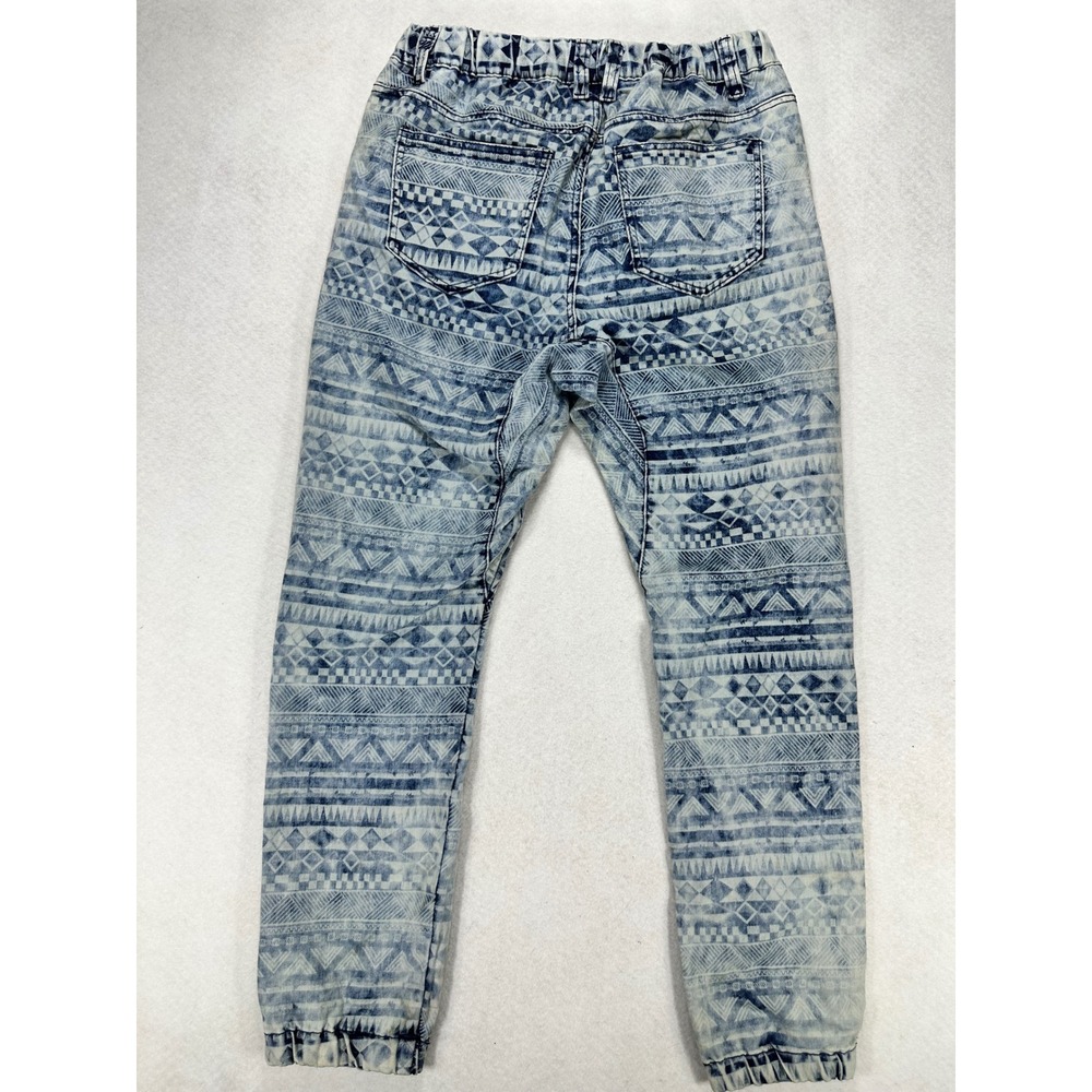 Victorious Los Angeles Mens Geometric Tribal Acid Wash Denim Joggers Blue Size L - Picture 2 of 7
